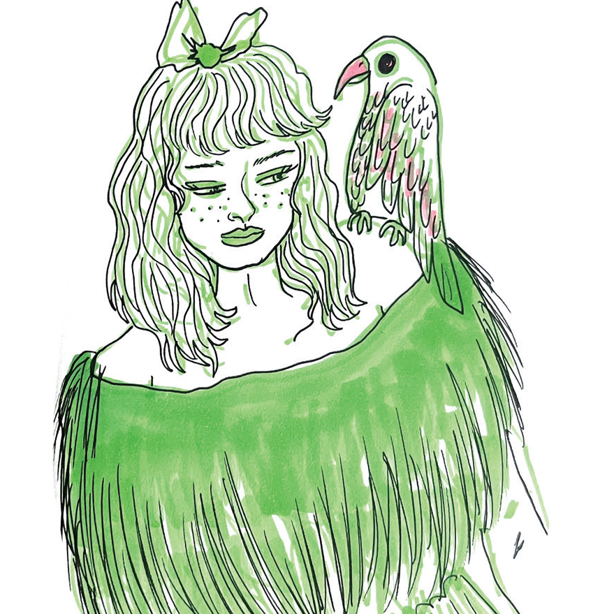 A woman with a parrot